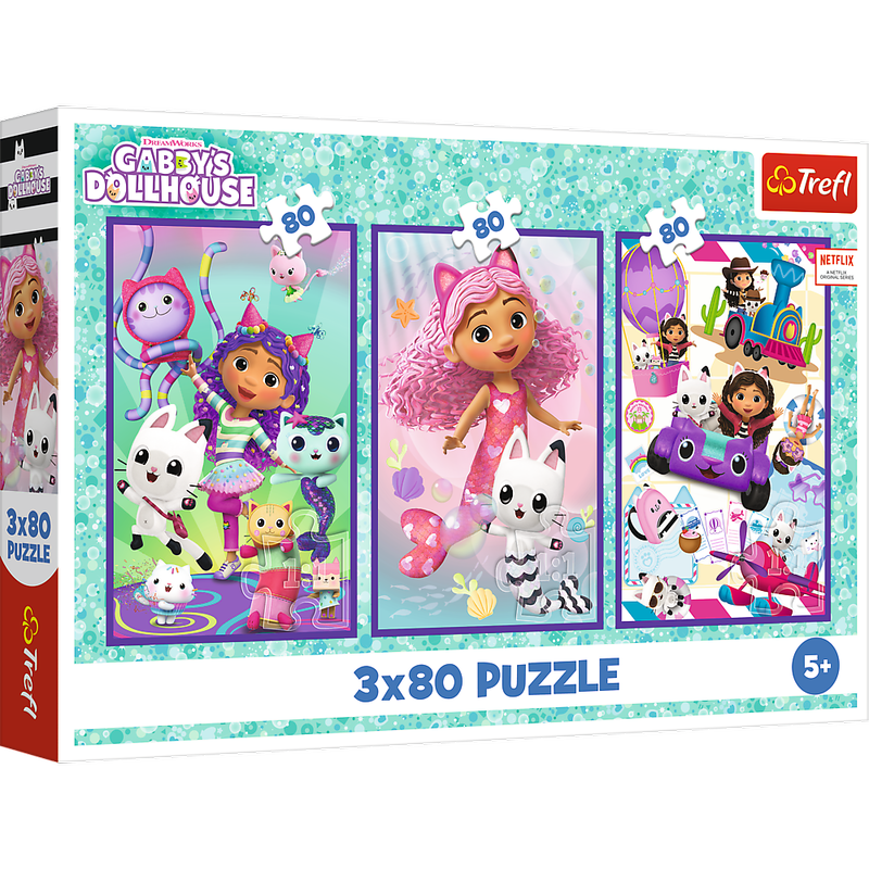 Puzļu komplekts 3x80 Trefl Puzzle Colorful Days of Gabby 34882