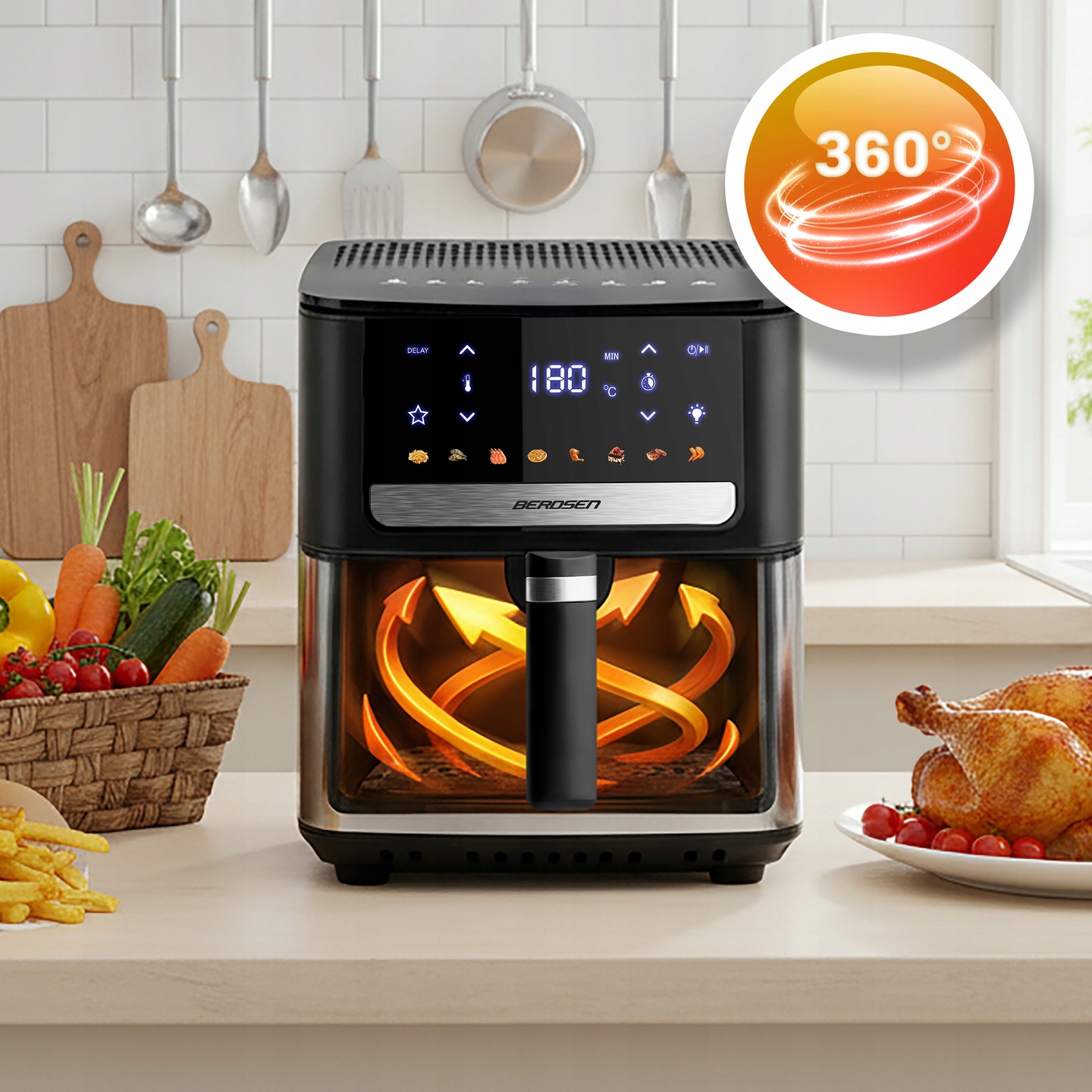 Berdsen BD-655 bez eļļas karstgaisa fritieris 6,5 l, 1700 W, melns – apraksta papildu skatījums 5