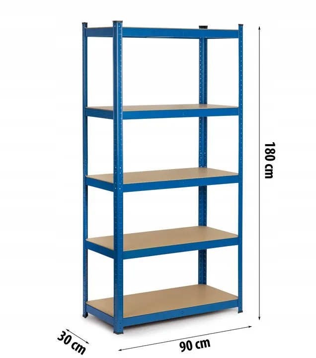 Metāla plaukts ar izmēru marķējumu 180 cm augstumam, 90 cm platumam un 30 cm dziļumam