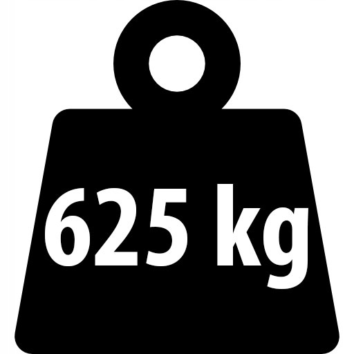 Metāla noliktavas plaukts ar norādi par 625 kg kopējo nestspēju un balto konstrukciju