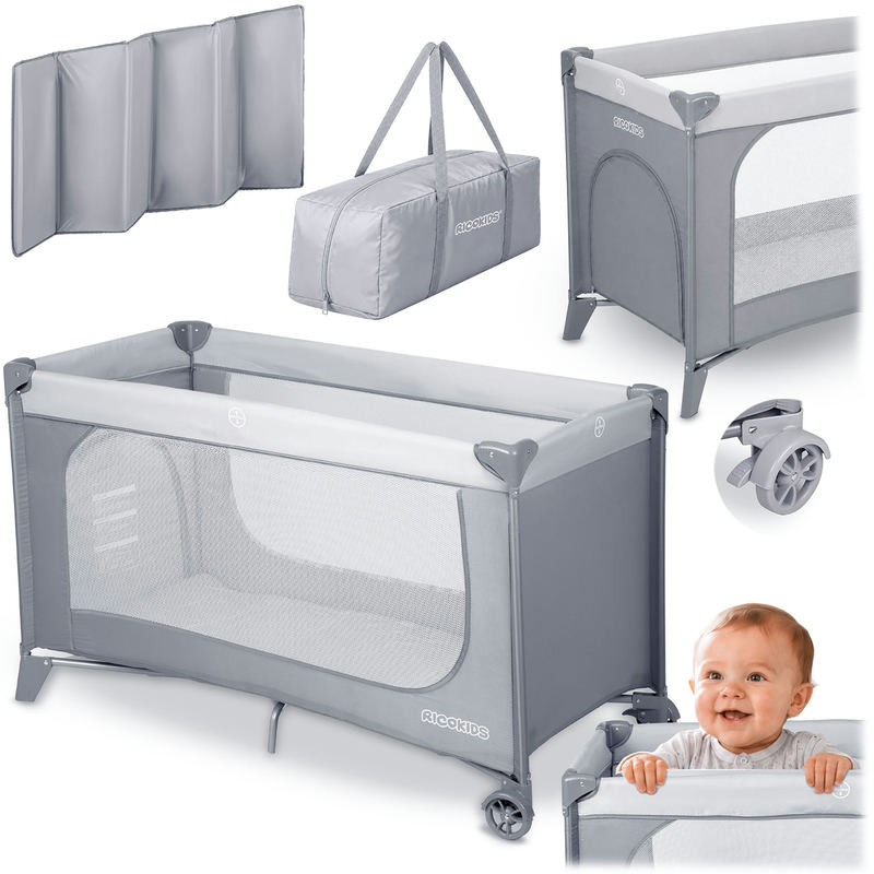 Ceļojumu gultiņa Ricokids RK-240, 123,5 x 64 x 76 cm, gaiši pelēka – produkta kopskats