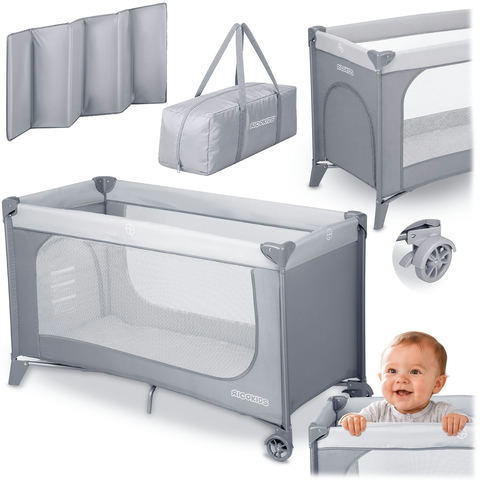 Ceļojumu gultiņa Ricokids RK-240, 123,5 x 64 x 76 cm, gaiši pelēka