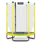 Neo-Sport bērnu batuta 140 cm izolēts produkta skats ar redzamu rāvējslēdzēja ieeju un melnām kājām