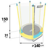 Neo-Sport bērnu batuta 140 cm izmēru ar 150 cm tīkla augstumu un Ø 140 cm diametru