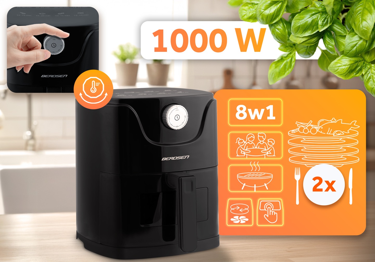 Berdsen BD-654 bez eļļas fritieris ar grozāmo regulatoru un 1000 W norādi