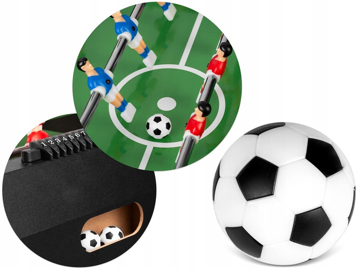 Galda futbola komplekta kompozīcija ar laukuma detaļu, bumbiņu nodalījumu un vienu futbola bumbu
