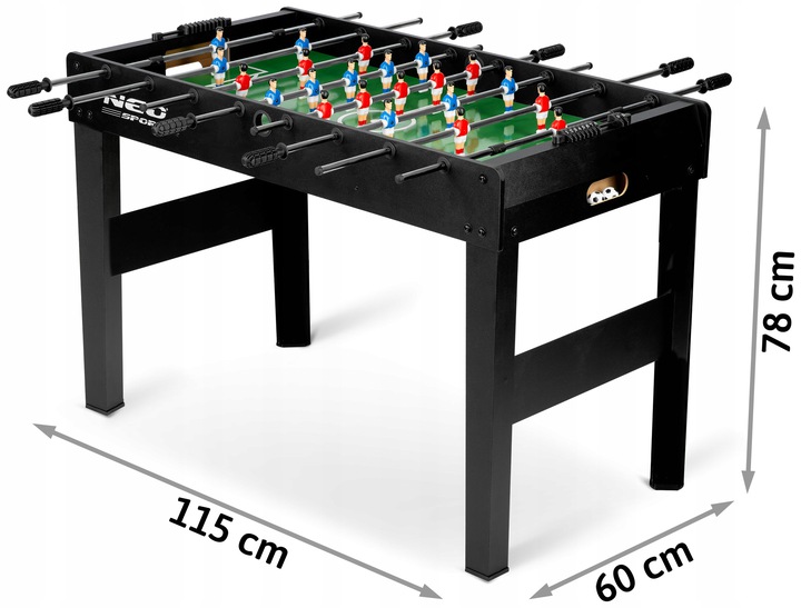 Neo-Sport galda futbola galds ar izmēru norādēm 115 cm, 60 cm un 78 cm