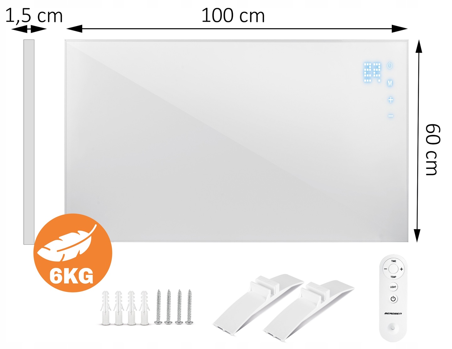 Berdsen panelis ar izmēriem 100 cm un 60 cm, 1,5 cm biezumu, pulti un montāžas piederumiem