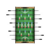 Galda futbola laukums no augšas ar pilnu spēlētāju sastāvu un skaitītājiem galda abos galos