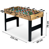 Galda futbola galds ar izmēru marķējumu 115 cm, 60 cm un 78 cm slīpā skatā