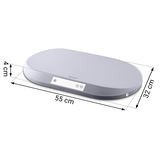 Zīdaiņu svari slīpā skatā ar norādītiem izmēriem 55 cm, 32 cm un 4 cm