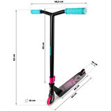 SOKE Go! triku skrejriteņa izmēru shēma ar 48,5 cm stūres platumu, 82 cm augstumu un 10 cm dekas platumu