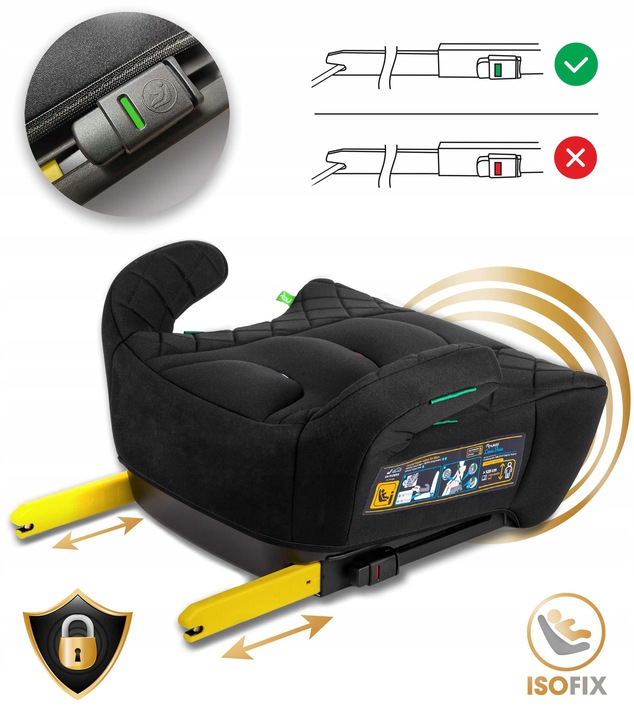 Isofix bērnu auto sēdeklis ar stiprinājuma slēdzi, drošības ikonām un bīdāmām sliedēm