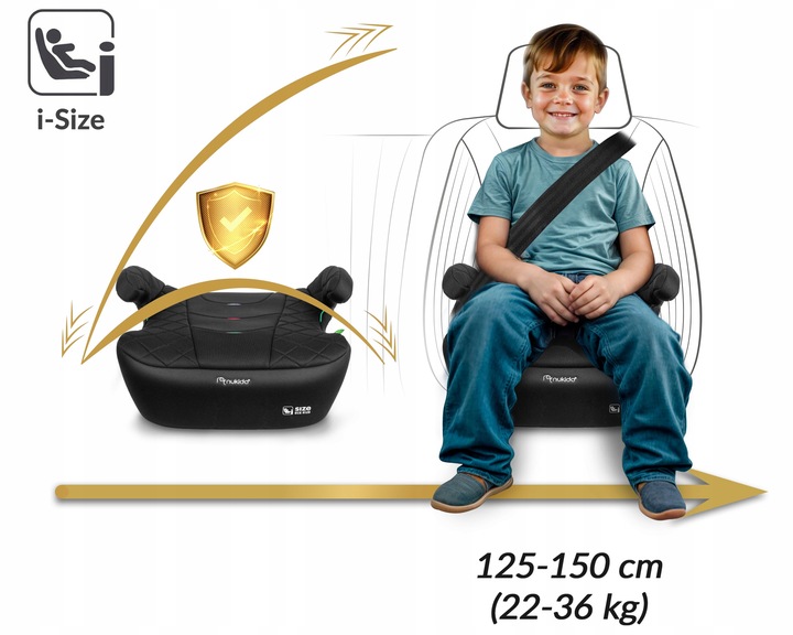 i-Size bērnu auto sēdeklis Louis ar bērnu sēžam pozīcijā un norādi 125–150 cm