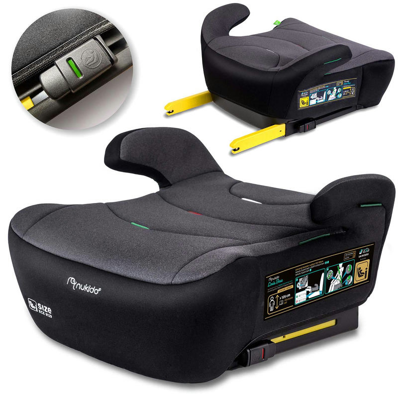 Isofix bērnu sēdeklītis Nukido Louis ar tuvplāna stiprinājumu un galveno sēdekļa skatu