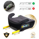 Isofix bērnu sēdeklītis Nukido Louis ar stiprinājuma bloķētāja tuvplānu un atzīmētu pareizu uzstādīšanu