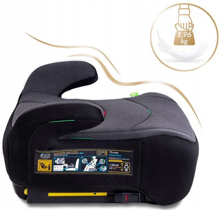 Isofix bērnu sēdeklītis Nukido Louis sānskatā ar viegluma norādi 1,96 kg un profilu