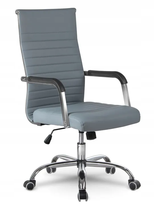 Pelēks Sofotel Boston krēsls no priekšpuses ar taisnu atzveltni un ritošo pamatni