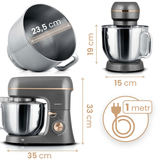 Planetārais mikseris Berdsen ar norādītiem izmēriem 35 cm, 33 cm, 19 cm, 15 cm un bļodas 23,5 cm diametru