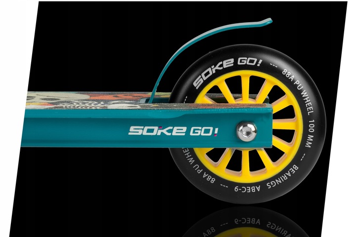 SOKE GO! aizmugurējais ritenis un decka sāns ar redzamu 100 mm izmēru