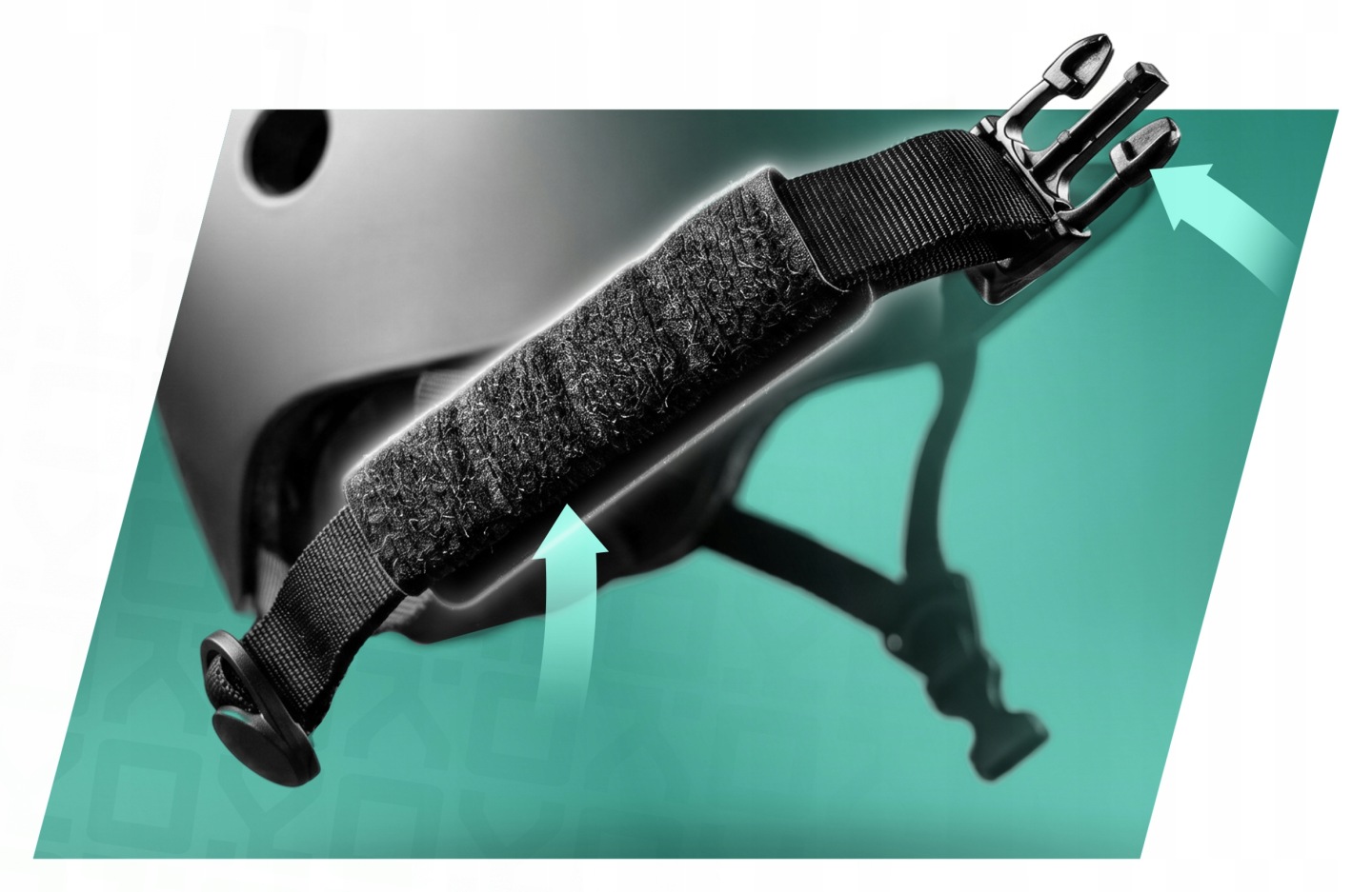 Zoda siksnas tuvplāns ar mīkstu polsterējumu, ātro aizdari un regulēšanas elementiem