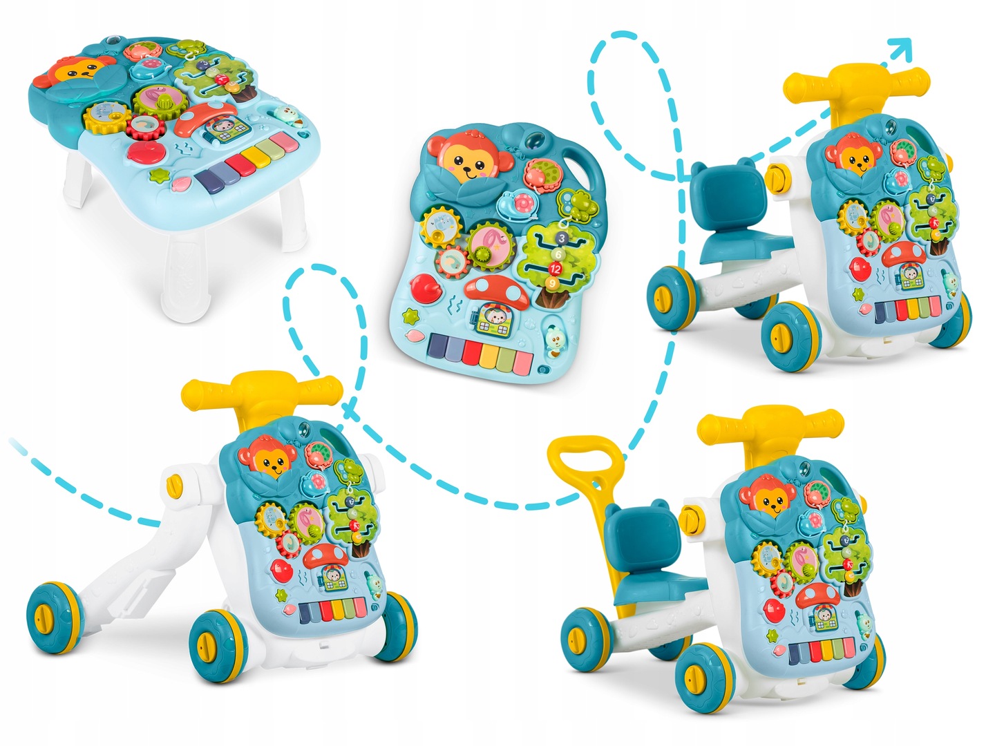 Ricokids daudzfunkcionālā rotaļlieta ar parādītiem četriem pārveides veidiem un kustības bultiņām