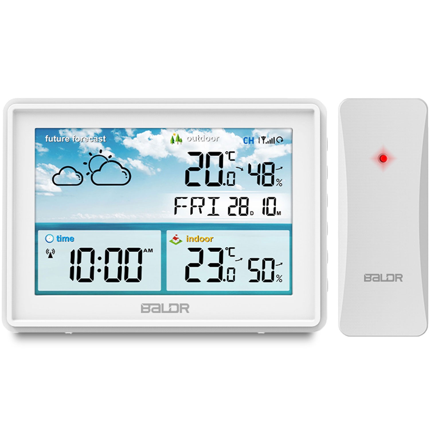 BALDR laikapstākļu stacija frontāli ar ārējo sensoru blakus tai