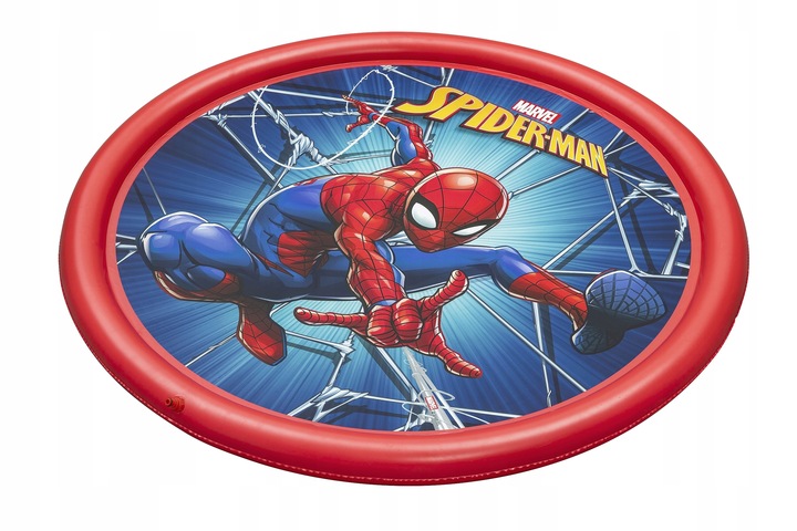 Apaļš piepūšamais baseins Bestway Spider-Man uz balta fona ar redzamu sarkanu piepūšamo apmali