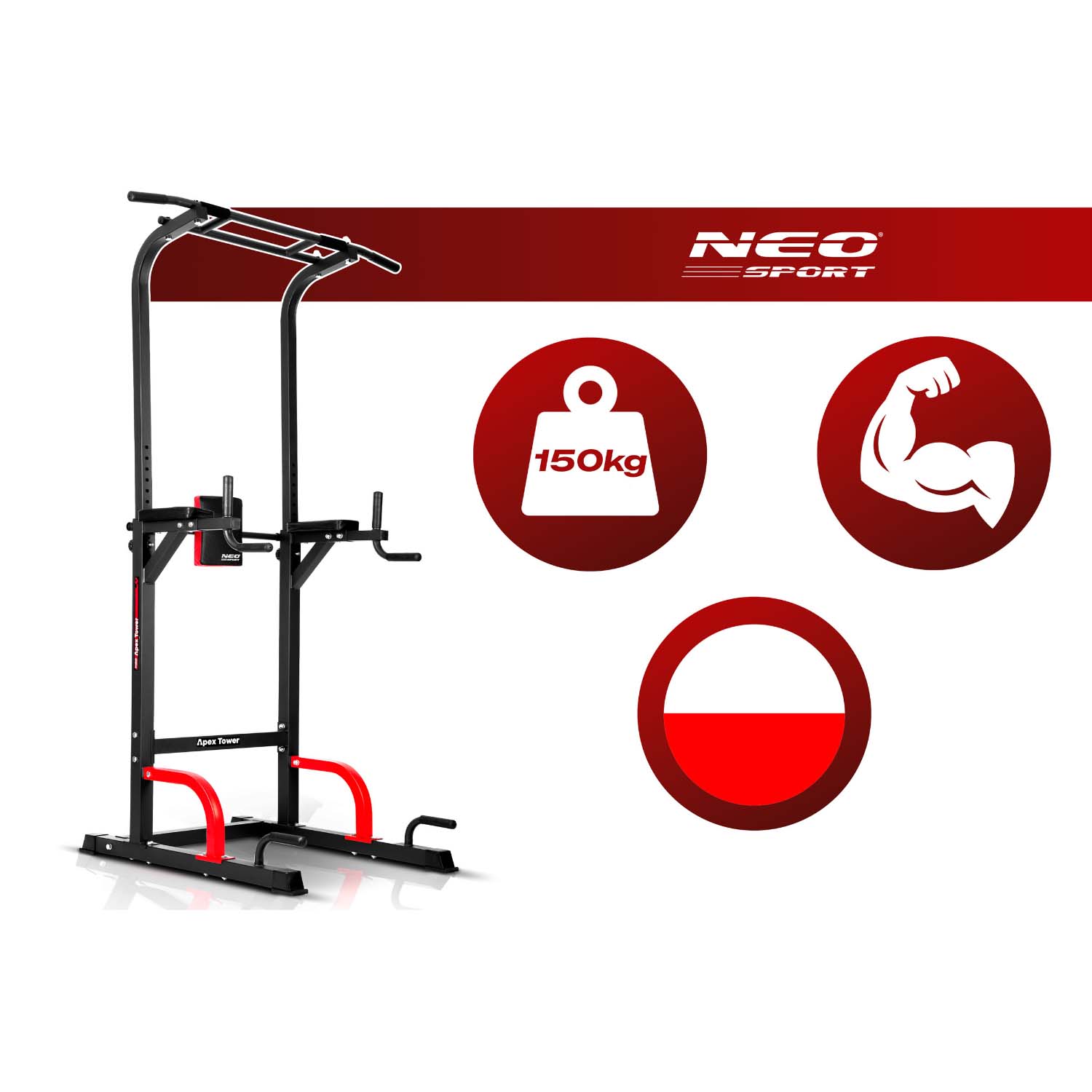 Brīvi stāvoša pievilkšanās un dipu stacija Neo-Sport Apex Tower, 150 kg – produkta galerijas skats, 2. pozīcija