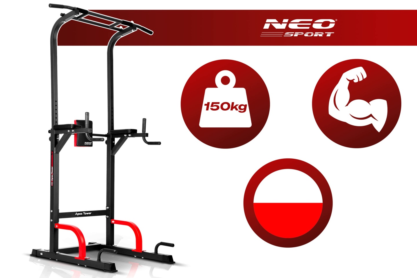 Neo-Sport Apex Tower brīvi stāvoša treniņu stacija ar pievilkšanās stieni un 150 kg slodzes marķējumu priekšskatā
