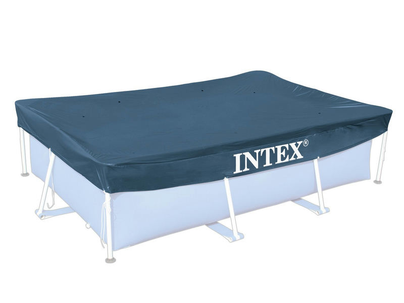 Intex baseina pārvalks uz rāmja baseina ar redzamu sānu piegulumu un nostiprināšanas auklām