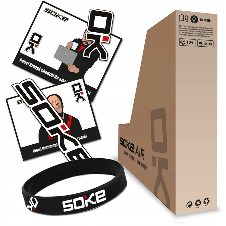 SOKE EVO Street komplekts ar uzlīmēm, aproci un iepakojumu