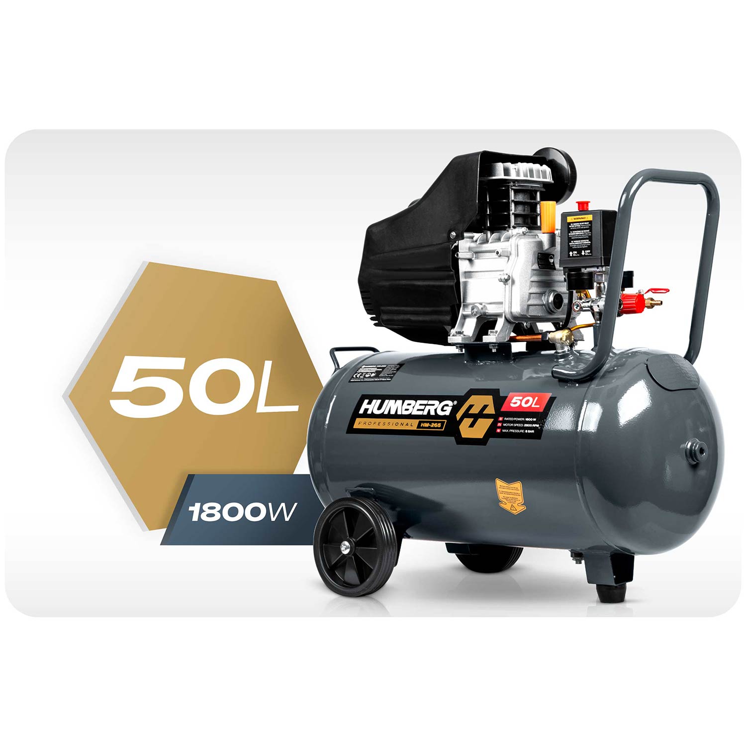 Eļļas kompresors Humberg HM-265 50 l 8 bar – produkta galerijas skats, 2. pozīcija