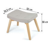 Pufs ar izmēru atzīmēm 36,5 cm, 52 cm un 38 cm no sānu skata