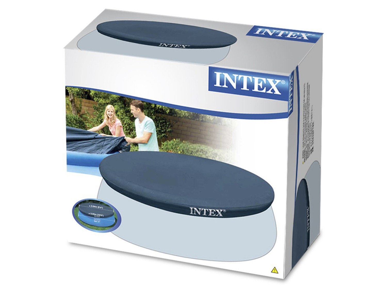 Intex baseina pārsega iepakojums ar pārsega attēlojumu uz kastes priekšpuses