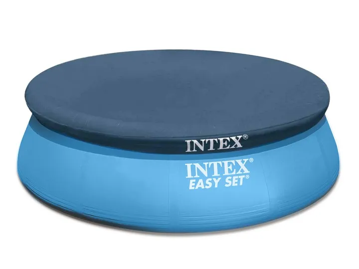 Zils Intex baseina pārsegs uz piepūšama baseina no sānu skata