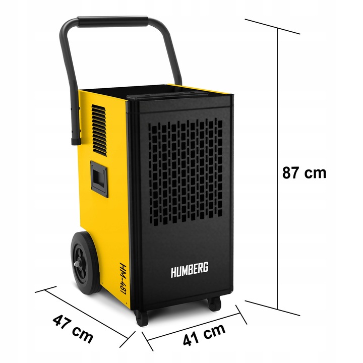 Humberg HM-481 gaisa sausinātājs ar izmēru norādēm 87 cm, 47 cm un 41 cm