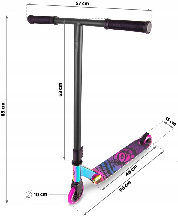 SOKE EVO Street izmēru shēma ar 57 cm stūri un 85 cm kopējo augstumu