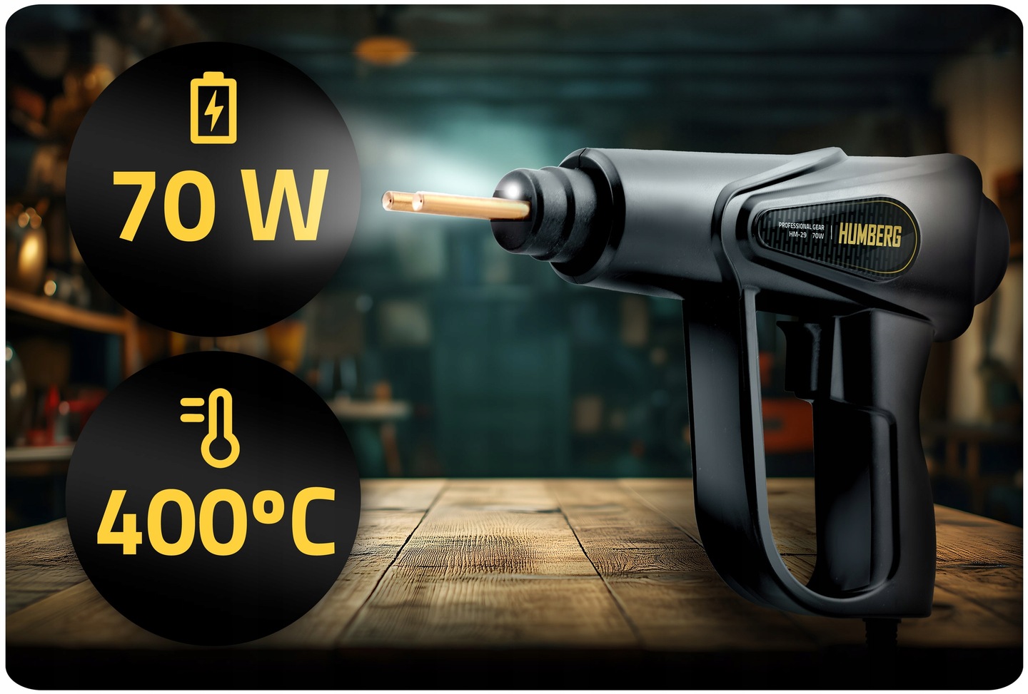 Humberg HM-293 plastmasas metinātājs ar norādītiem 70 W un 400 °C parametriem
