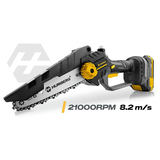 Mini ķēdes zāģis ar 21000 RPM un 8,2 m/s uzrakstiem sānskatā