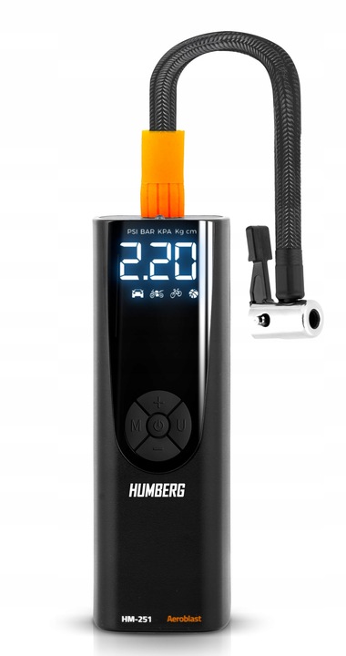 Humberg HM-251 elektriskais sūknis ar redzamu LED displeju un pieslēgtu vārsta uzgali vertikālā skatā