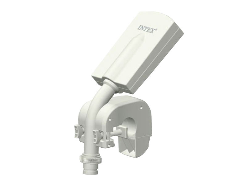 Intex LED baseina zrasītājs uz balta fona ar redzamu korpusu un montāžas skavu