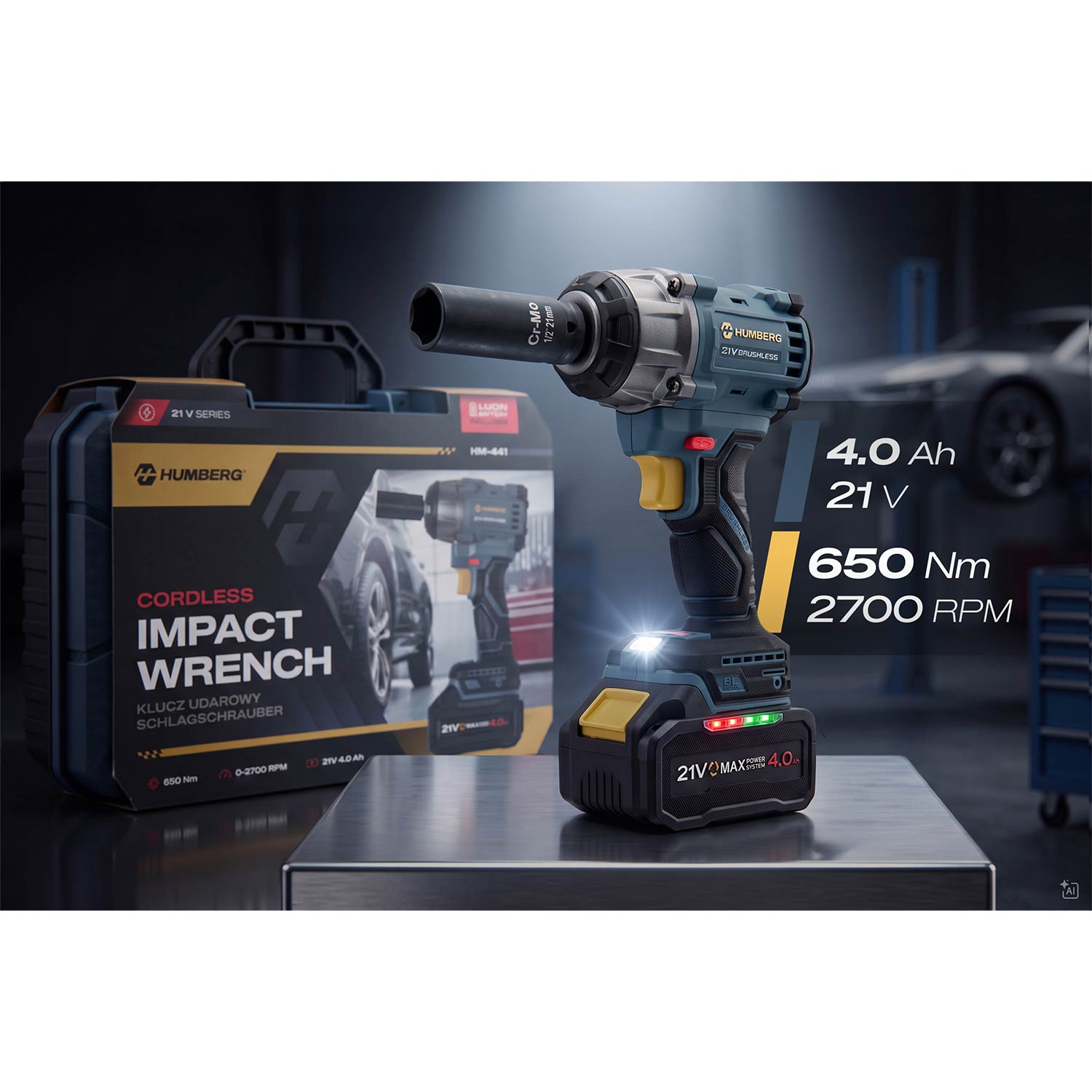 Akumulatora triecienatslēga Humberg HM-441 21 V 650 Nm – produkta galerijas skats, 2. pozīcija