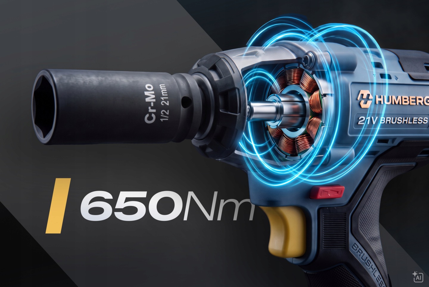 Humberg HM-441 triecienatslēgas motors ar izgaismotu iekšējo mezglu un 650 Nm norādi tuvplānā