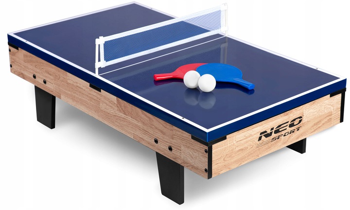 Neo-Sport NS-800 galda tenisa virsma ar tīklu, divām raketēm un bumbiņām uz daudzfunkcionālā galda.
