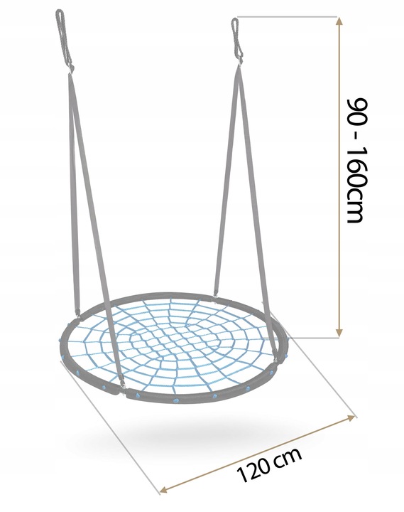 Neo-Sport NS-104 batuta shēma ar norādītu 90–160 cm regulācijas augstumu un 120 cm diametru