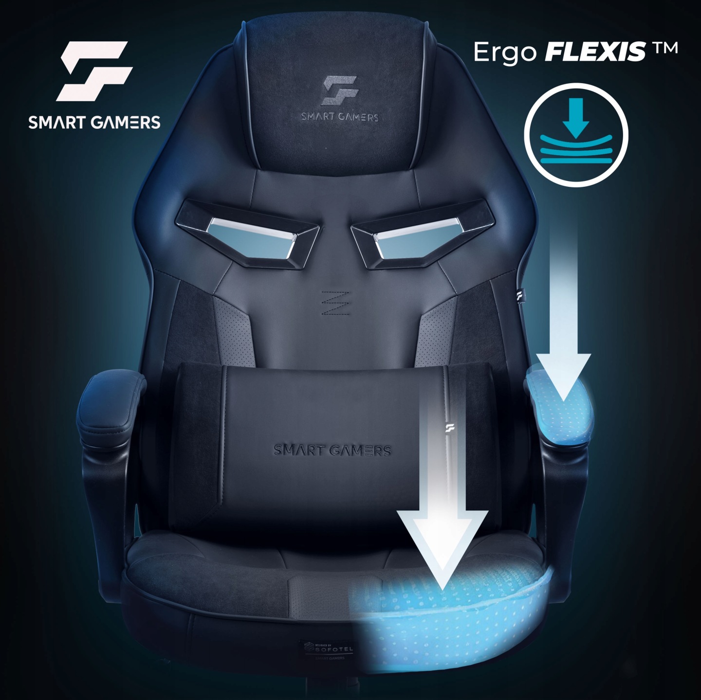 Sofotel Furon krēsla atzveltne un sēdeklis ar Ergo FLEXIS™ balsta ilustrāciju