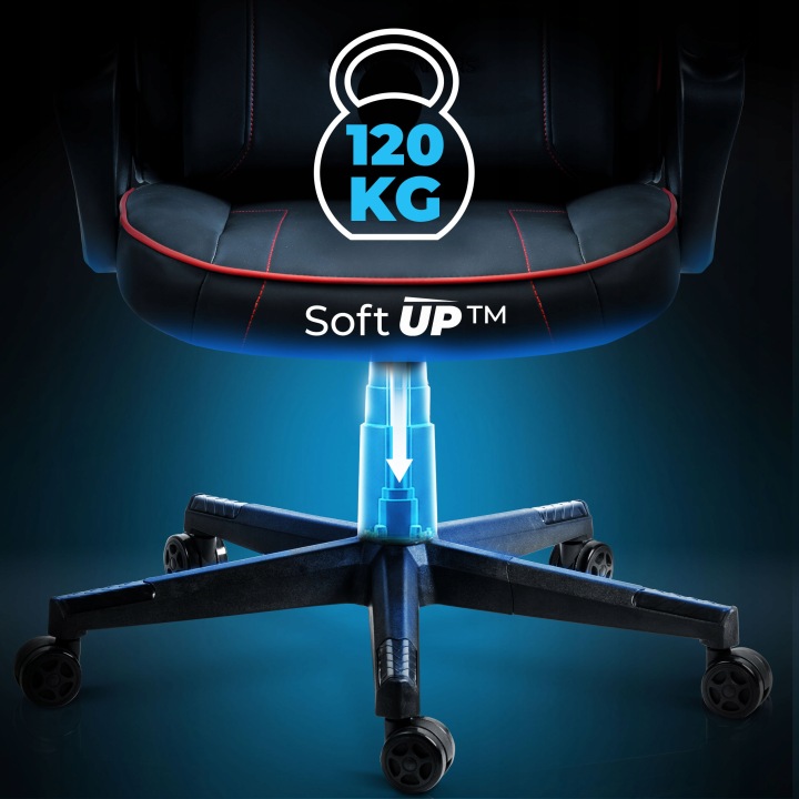 Krēsla sēdekļa apakšdaļa un pamatne ar Soft UP™ regulējumu līdz 120 kg
