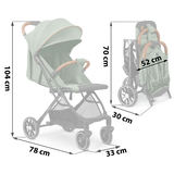 Nukido pastaigu ratu izmēru attēlojums ar 104 cm, 78 cm, 70 cm, 52 cm un 30 cm norādēm