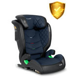 Bērnu autosēdeklis Nukido Louis leņķiskā skatā ar drošības vairogu un redzamu ISOFIX pamatni